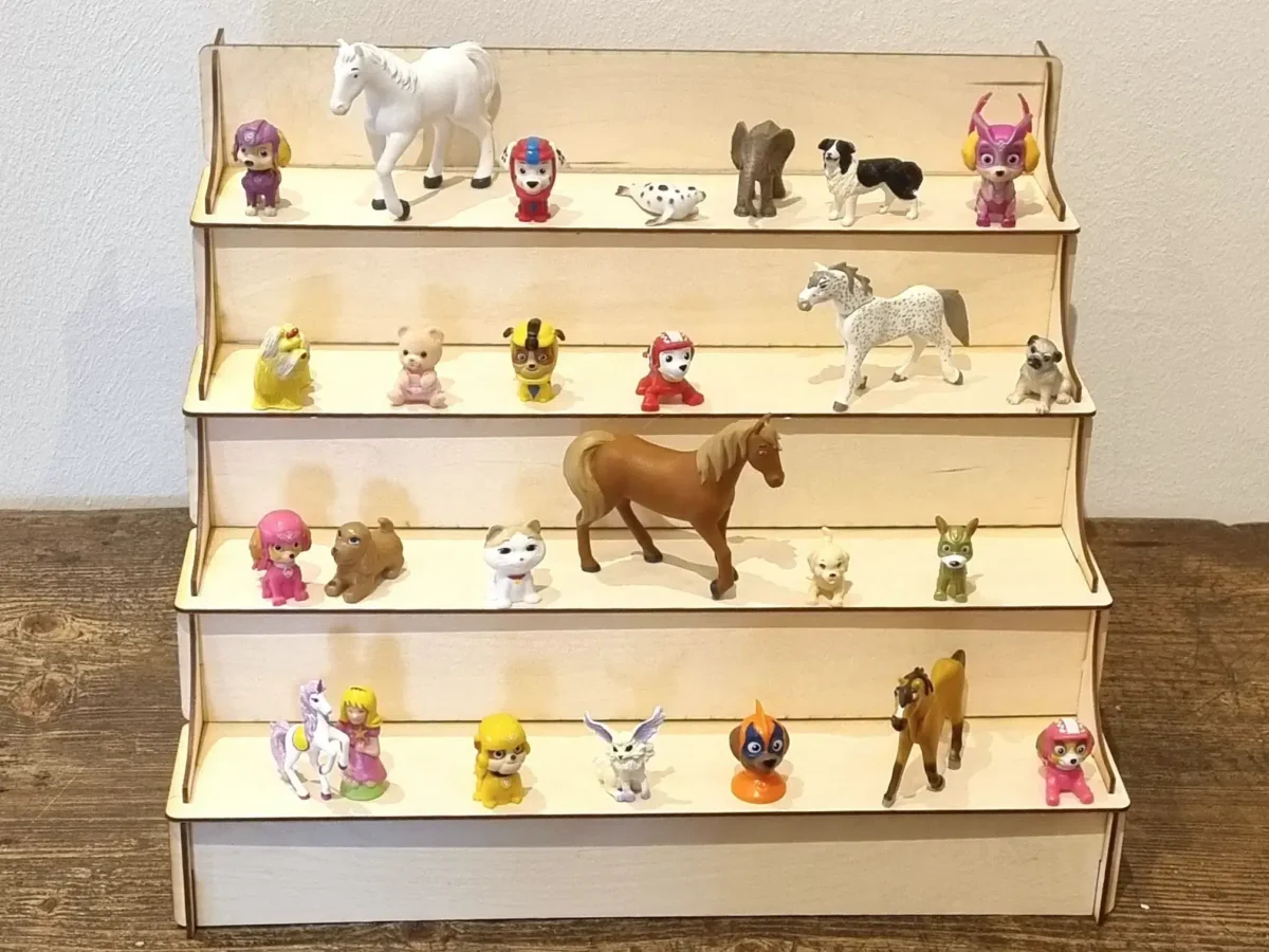 a shelf with toys on it