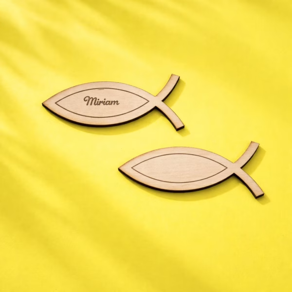 Kommunion Geschenk als Holzfisch mit Gravur
